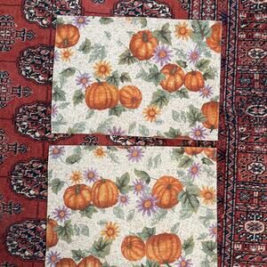Set of 2‎ Fall Themed Rectangular Placemats w Pumpkins Smooth Weave Reversible